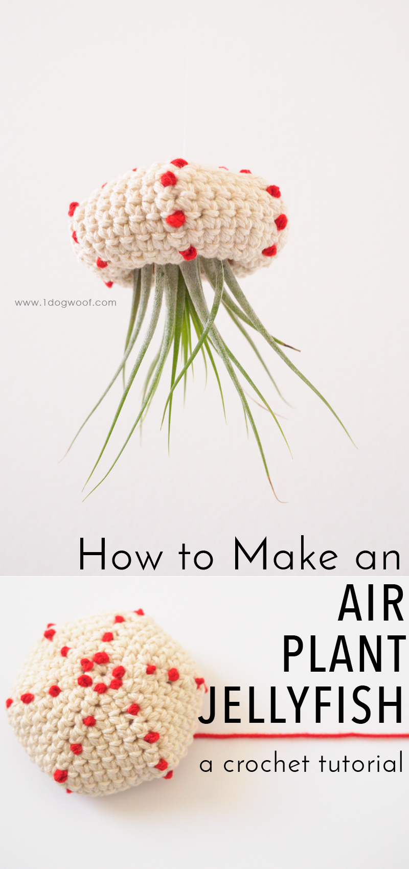 如何做一个钩针空气植物水母。做了一个可爱的小装饰!免费模式+教程www.ssjjudo.com
