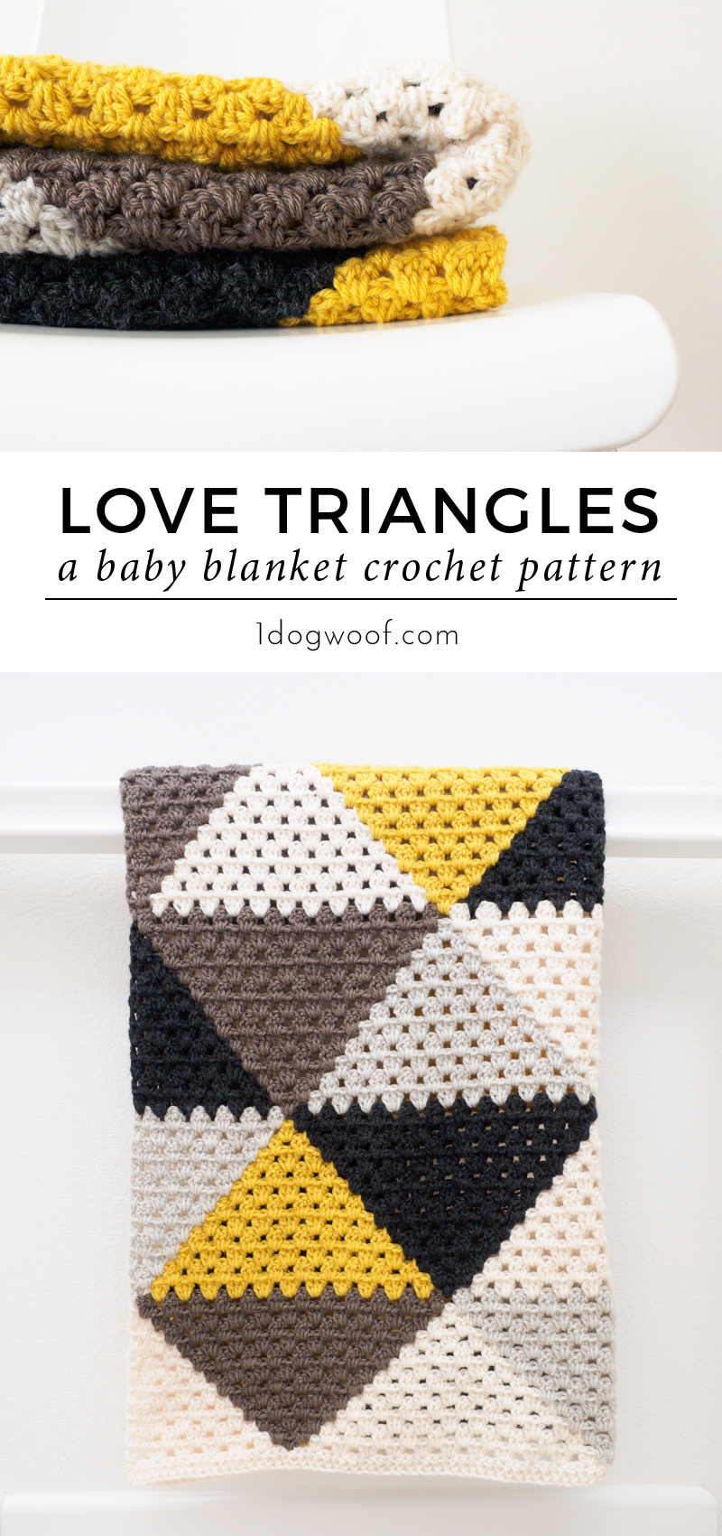 一个现代版传统的奶奶：三角恋老太条纹婴儿毯。在1dogwoof.com免费钩针图案