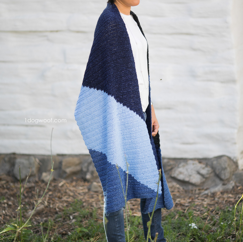Crochet scarf wrap inspired by geometric tangrams.