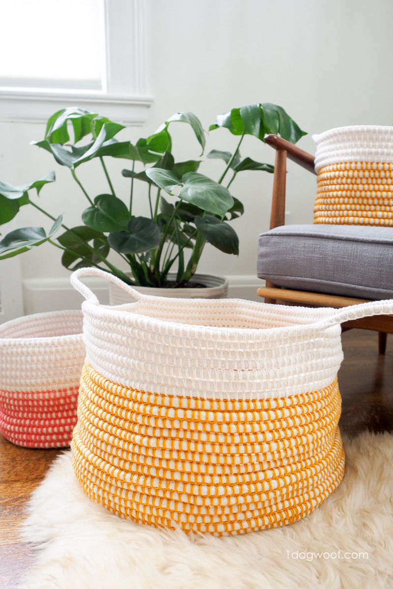 Coiled crochet baskets in assorted sizes